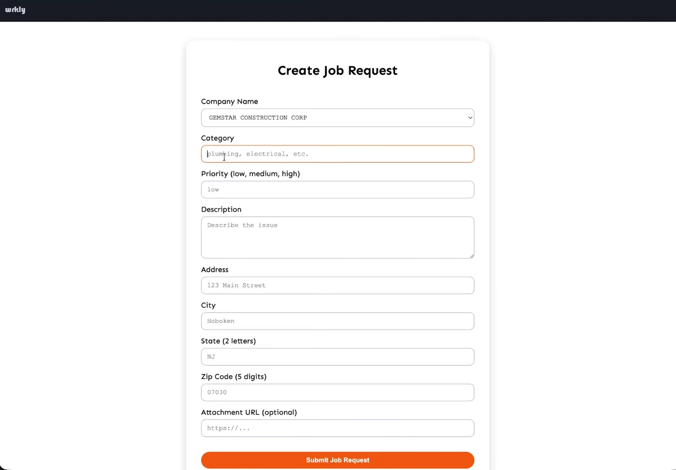 Job request form
